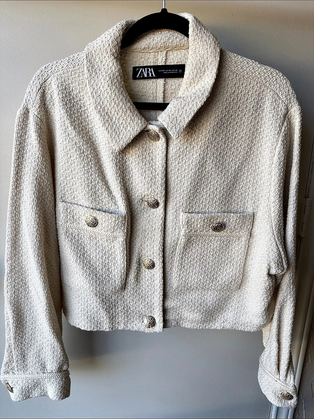 Zara Boucle Cropped Jacket Cream XXL Like New